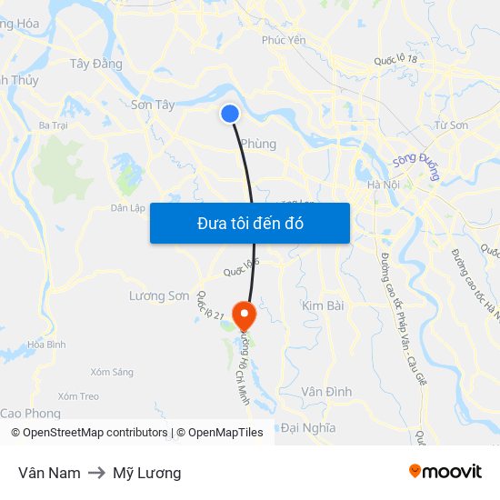 Vân Nam to Mỹ Lương map