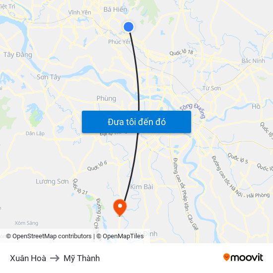 Xuân Hoà to Mỹ Thành map