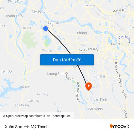 Xuân Sơn to Mỹ Thành map