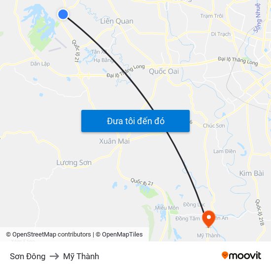 Sơn Đông to Mỹ Thành map