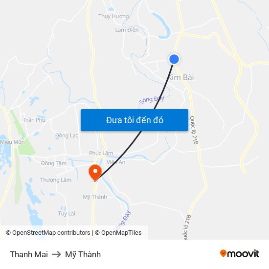 Thanh Mai to Mỹ Thành map