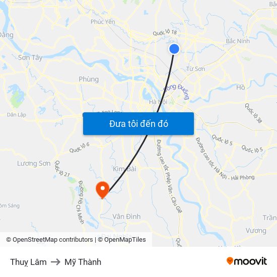 Thuỵ Lâm to Mỹ Thành map