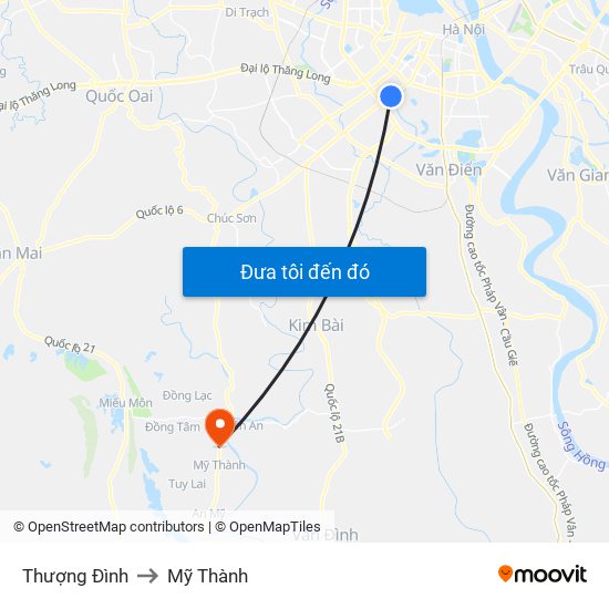 Thượng Đình to Mỹ Thành map