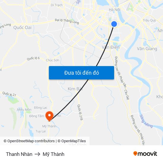 Thanh Nhàn to Mỹ Thành map