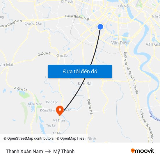 Thanh Xuân Nam to Mỹ Thành map