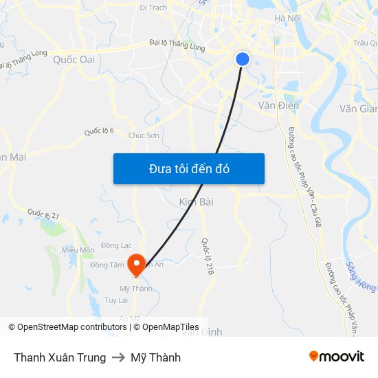 Thanh Xuân Trung to Mỹ Thành map