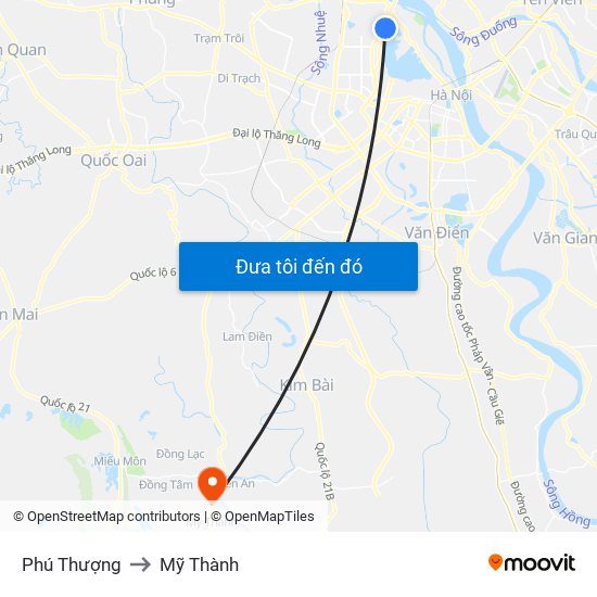 Phú Thượng to Mỹ Thành map