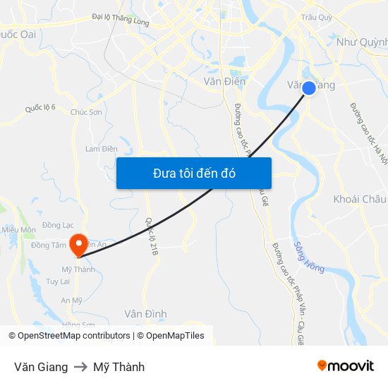 Văn Giang to Mỹ Thành map