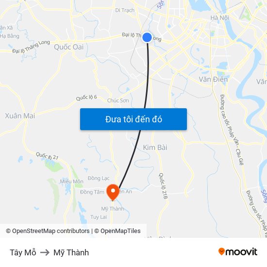 Tây Mỗ to Mỹ Thành map