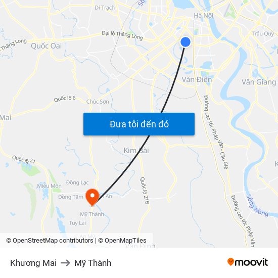 Khương Mai to Mỹ Thành map