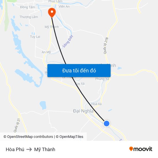 Hòa Phú to Mỹ Thành map