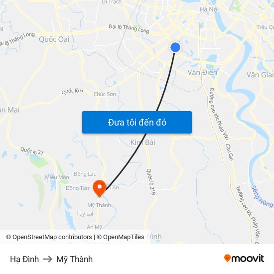 Hạ Đình to Mỹ Thành map