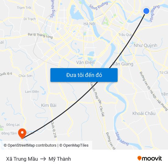 Xã Trung Mầu to Mỹ Thành map