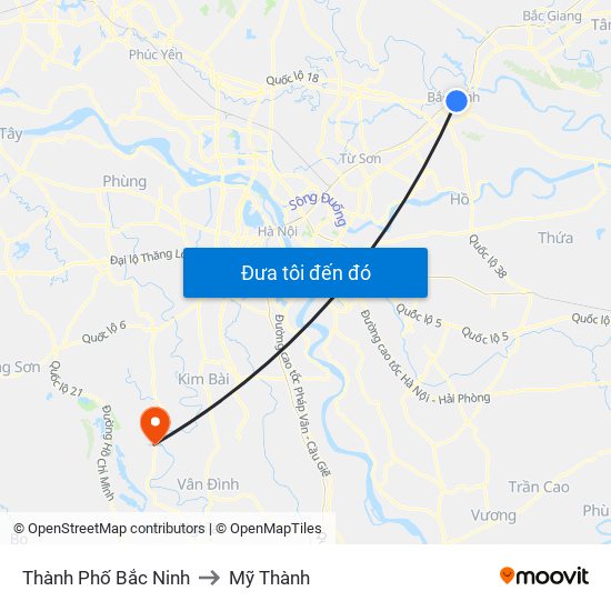 Thành Phố Bắc Ninh to Mỹ Thành map
