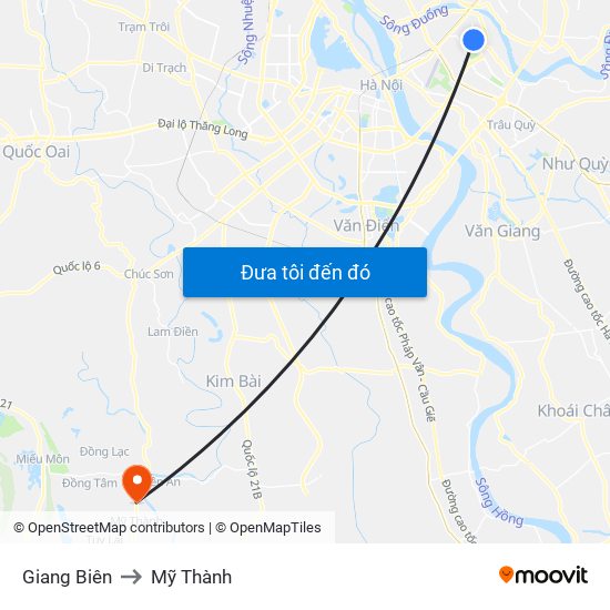 Giang Biên to Mỹ Thành map