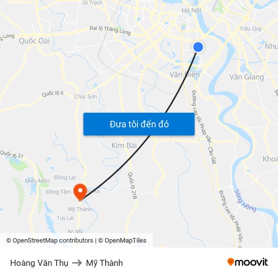 Hoàng Văn Thụ to Mỹ Thành map