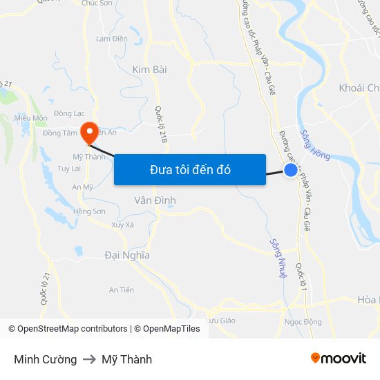 Minh Cường to Mỹ Thành map