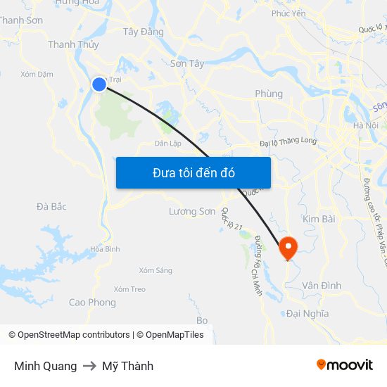 Minh Quang to Mỹ Thành map