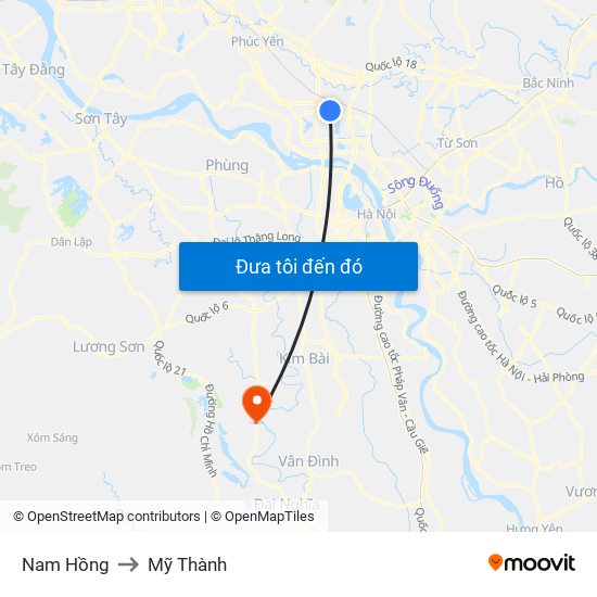 Nam Hồng to Mỹ Thành map