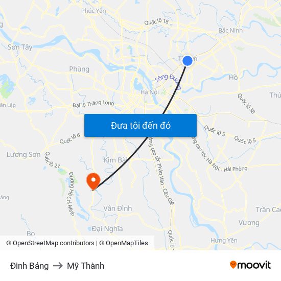 Đình Bảng to Mỹ Thành map