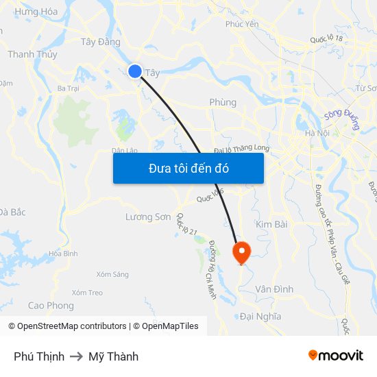 Phú Thịnh to Mỹ Thành map