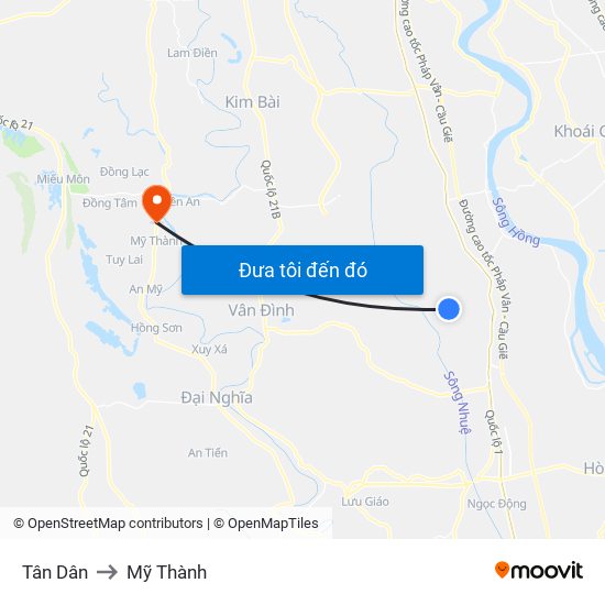 Tân Dân to Mỹ Thành map