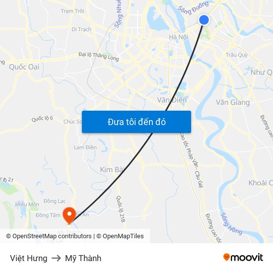 Việt Hưng to Mỹ Thành map