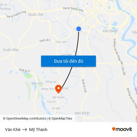 Văn Khê to Mỹ Thành map