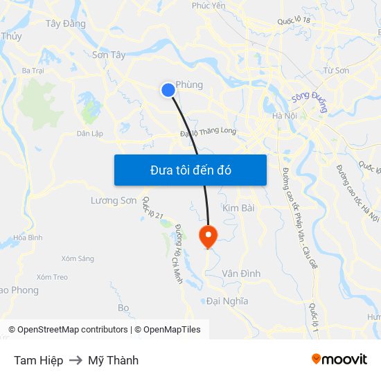 Tam Hiệp to Mỹ Thành map