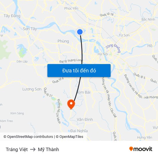 Tráng Việt to Mỹ Thành map