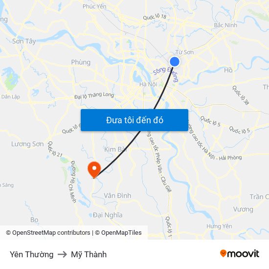 Yên Thường to Mỹ Thành map