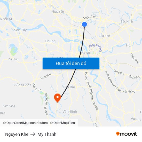 Nguyên Khê to Mỹ Thành map