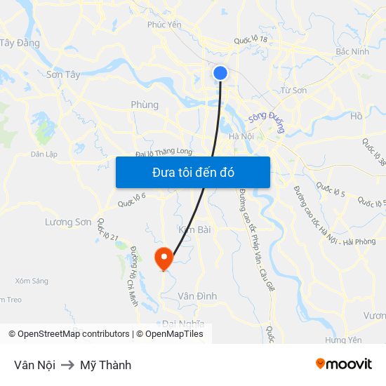 Vân Nội to Mỹ Thành map