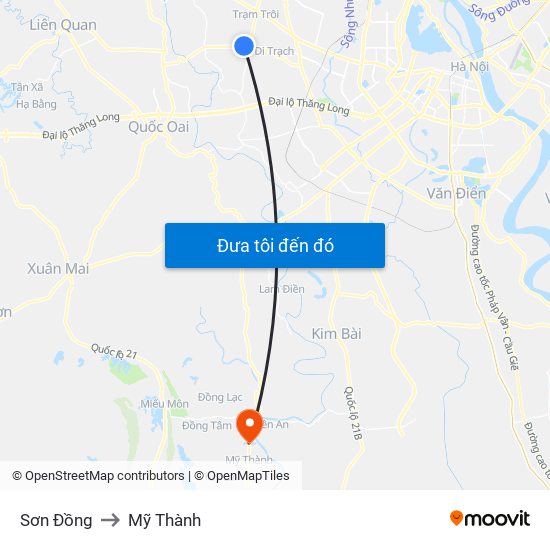 Sơn Đồng to Mỹ Thành map