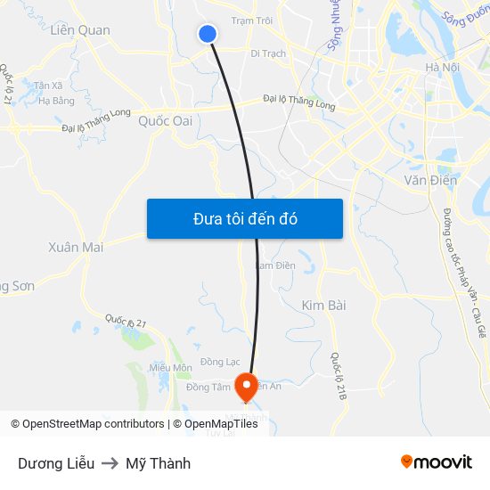 Dương Liễu to Mỹ Thành map