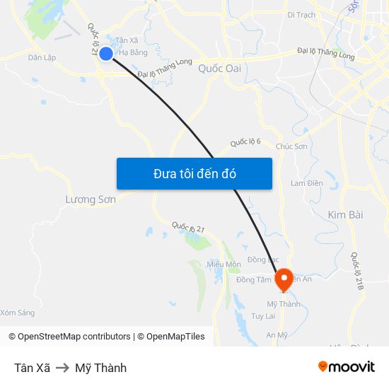 Tân Xã to Mỹ Thành map