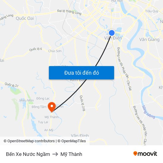 Bến Xe Nước Ngầm to Mỹ Thành map