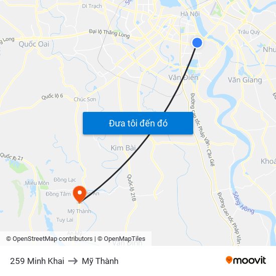 259 Minh Khai to Mỹ Thành map