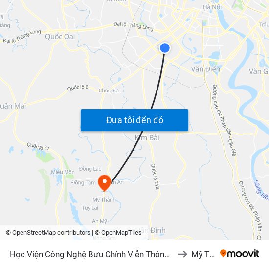 Học Viện Công Nghệ Bưu Chính Viễn Thông - Trần Phú (Hà Đông) to Mỹ Thành map