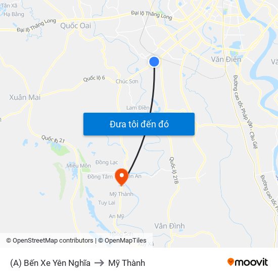 (A) Bến Xe Yên Nghĩa to Mỹ Thành map