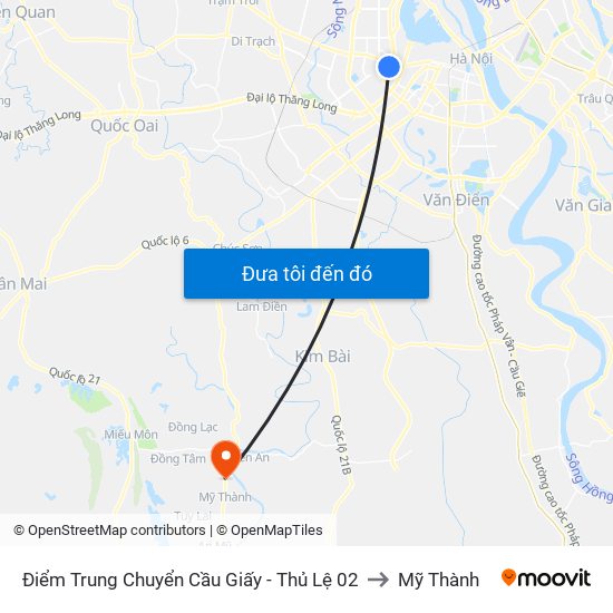 Điểm Trung Chuyển Cầu Giấy - Thủ Lệ 02 to Mỹ Thành map