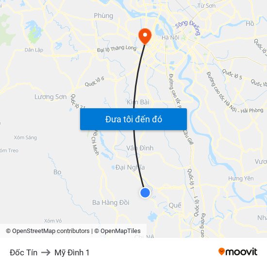 Đốc Tín to Mỹ Đình 1 map