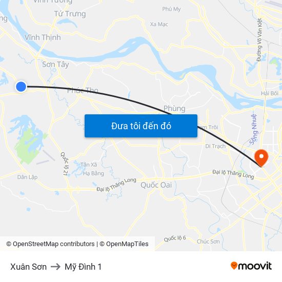 Xuân Sơn to Mỹ Đình 1 map