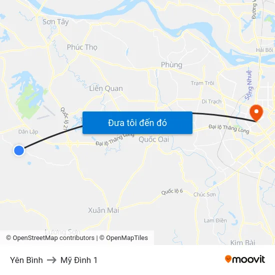 Yên Bình to Mỹ Đình 1 map
