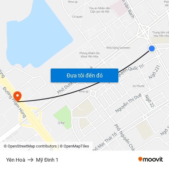 Yên Hoà to Mỹ Đình 1 map