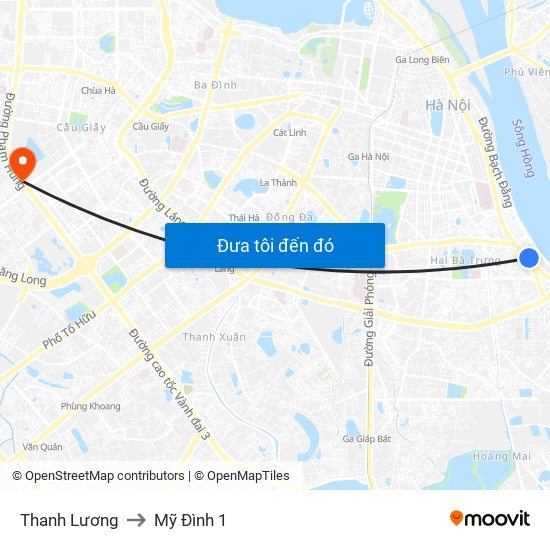 Thanh Lương to Mỹ Đình 1 map