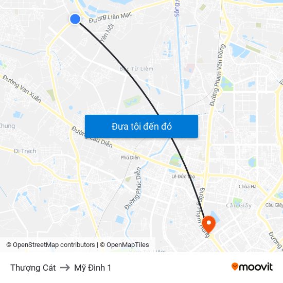 Thượng Cát to Mỹ Đình 1 map