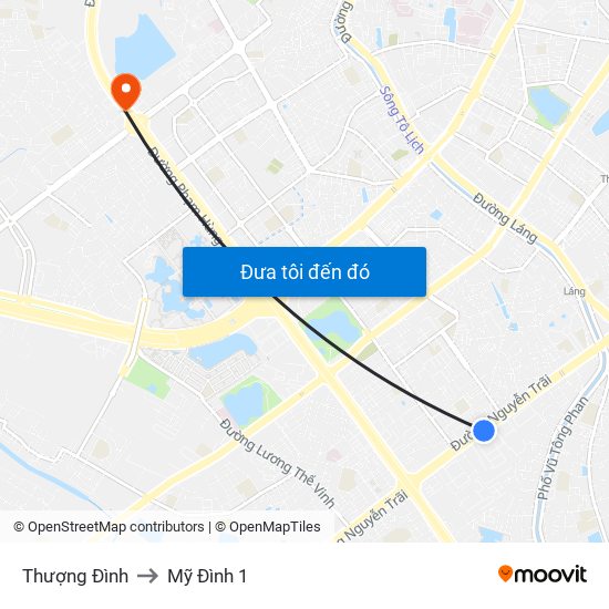 Thượng Đình to Mỹ Đình 1 map