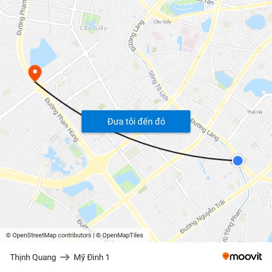 Thịnh Quang to Mỹ Đình 1 map