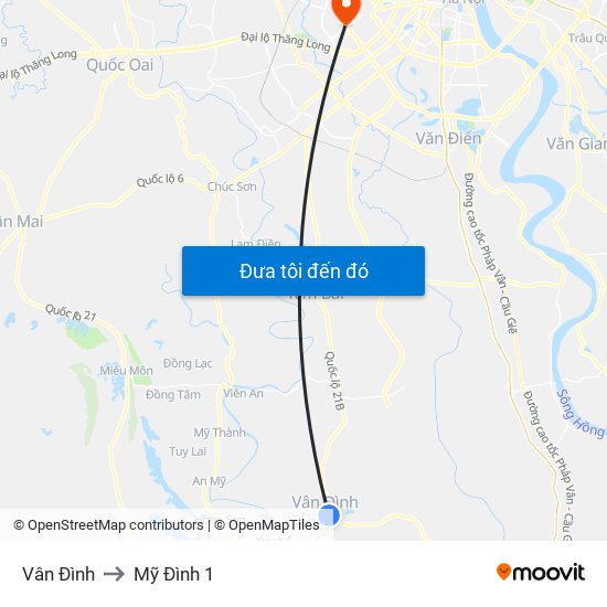 Vân Đình to Mỹ Đình 1 map